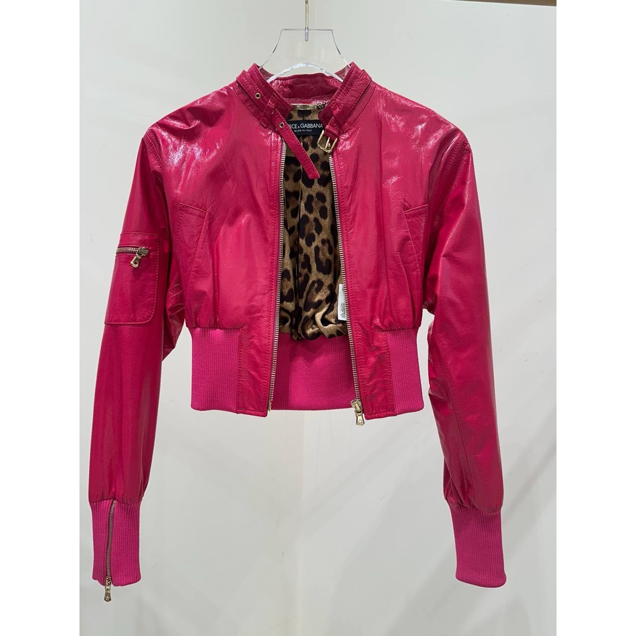 Dolce & Gabbana Fuchsia Cropped Leather Bomber Sz.40 Pre-owned