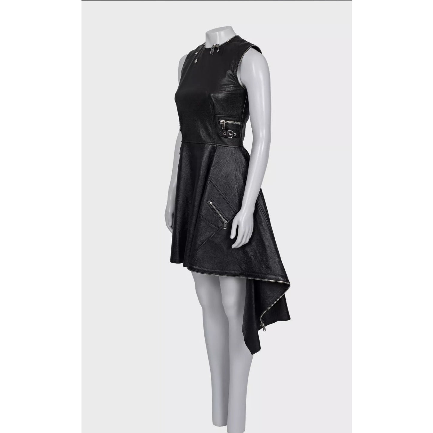 Alexander McQueen Black Leather Asymmetric Dress Sz.40 IT Pre-owned