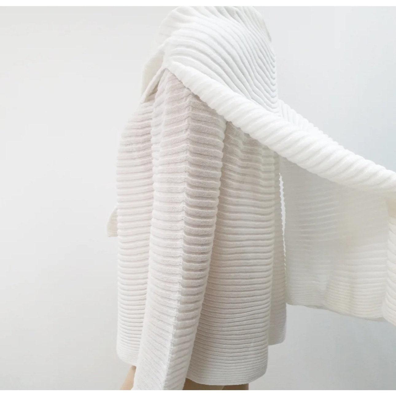 CHANEL Jewel Button Brooch Pin Ottoman Open Knit Stripe Shoulder Tie Sweater Top Sz.48 Pre-owned