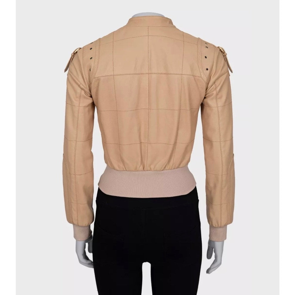 Dolce & Gabbana Beige Leather Jacket - Size XS (IT38) Pre-=owned