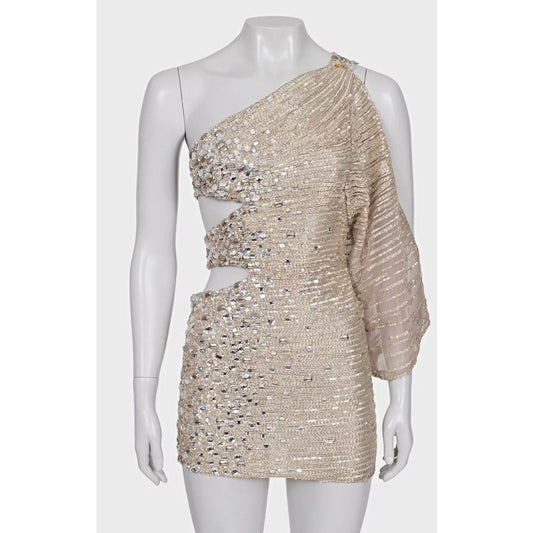 Zuhair Murad Silver Beaded Cocktail Dress - Size S Pre-owned