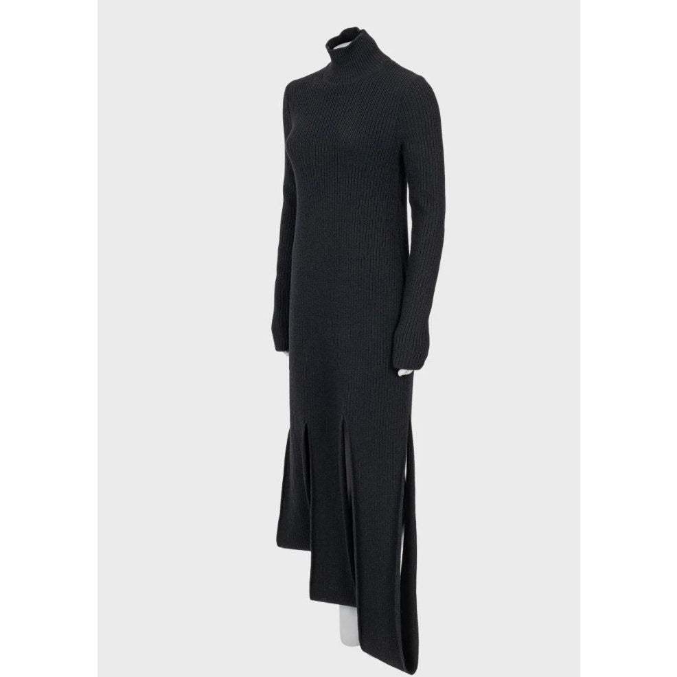 Bottega Veneta Black Asymmetric Wool Maxi Dress Size L pre-owned