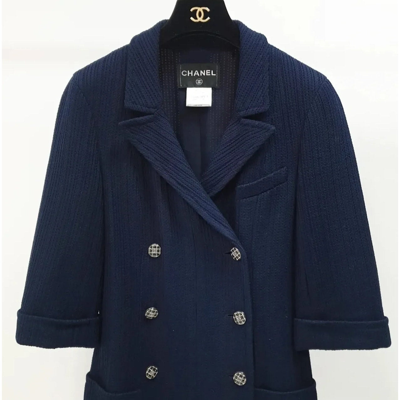 CHANEL Double Breasted Sweater Blazer Navy Blue Jacket Blazer Sz.38 Pre-owned