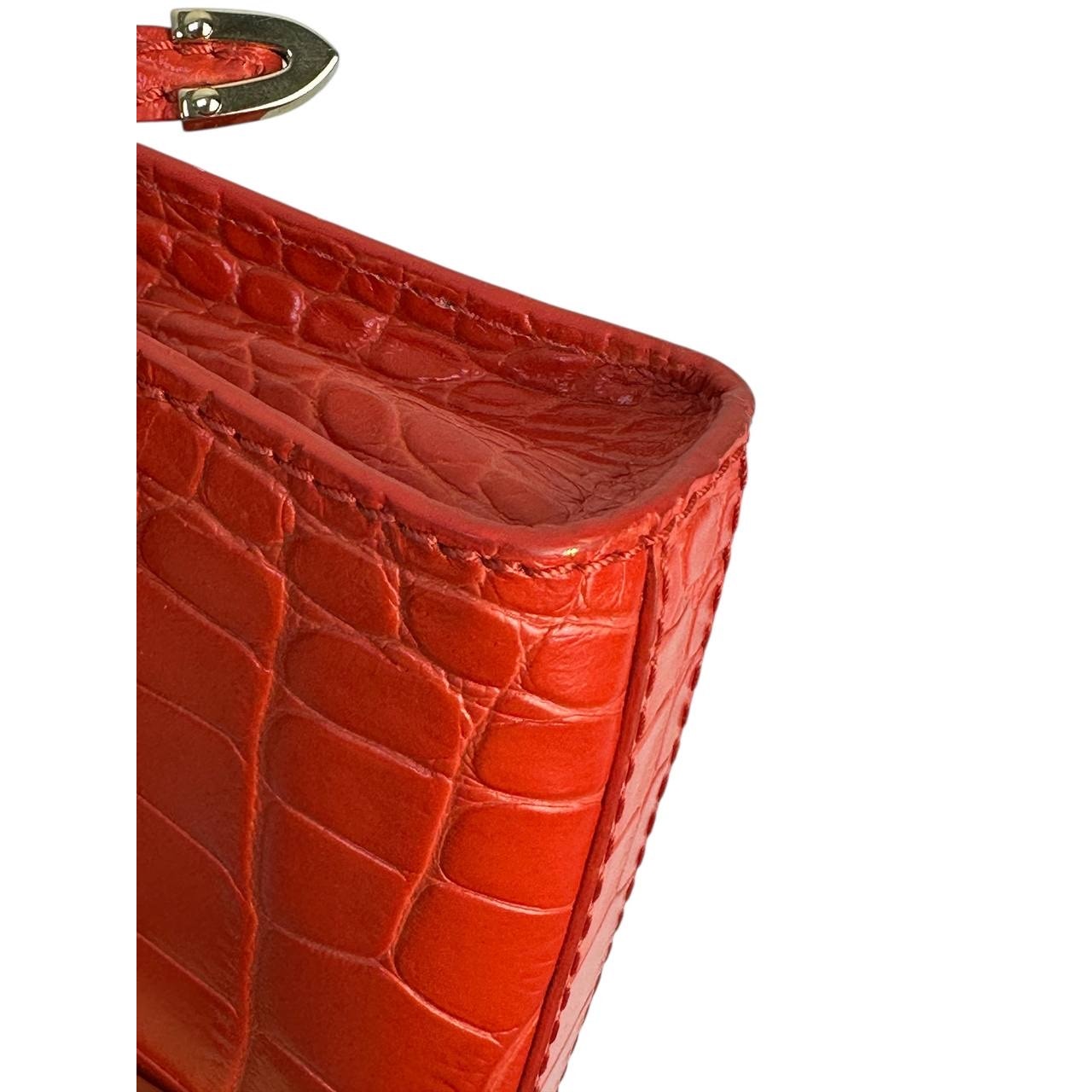 Jimmy Choo River Red Crocodile Embossed Leather Bag Pre-owned