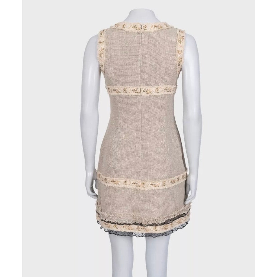 Chanel Vintage Silk & Linen Beige Dress  Size 36/S Pre-owned