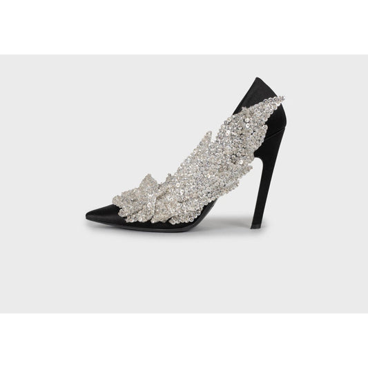 Balenciaga Black Satin Talon Slash Sequin Pumps - Size 38 Pre-owned