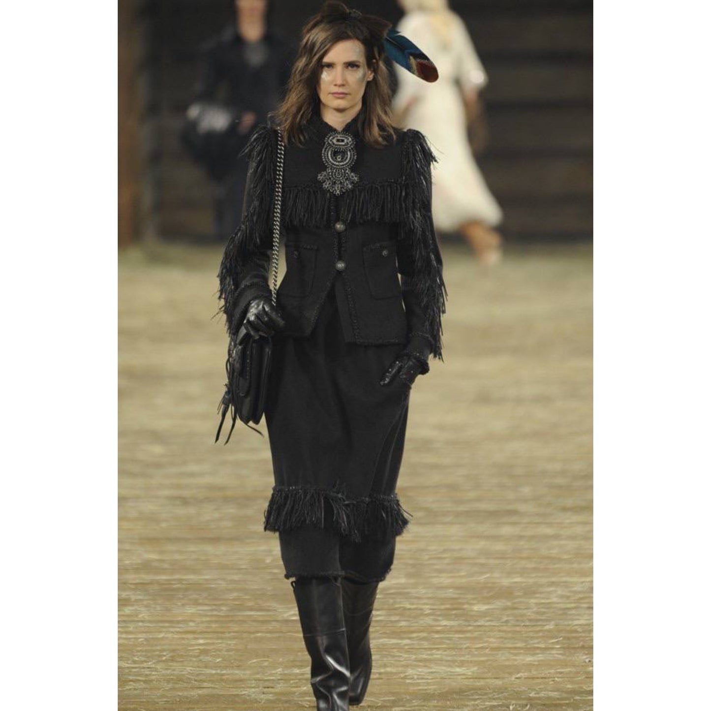 Chanel Paris Dallas Leather Fringe Wool Jacket Size 36 Pre-owned