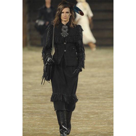 Chanel Paris Dallas Leather Fringe Wool Jacket Size 36 Pre-owned