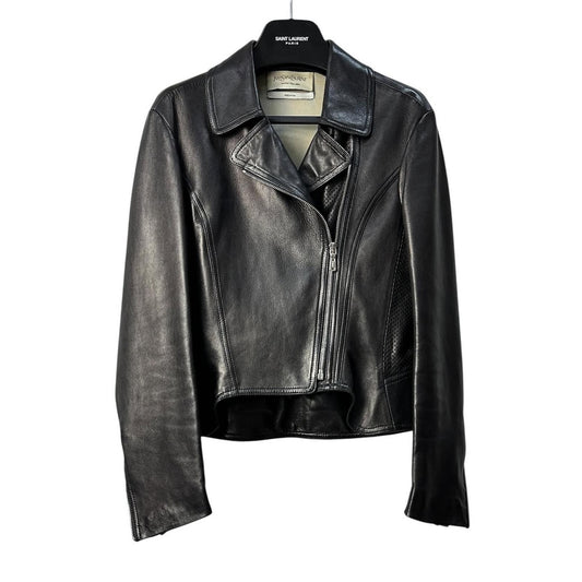 Yves Saint Laurent Black Leather Biker Jacket - Size 38 Pre-owned