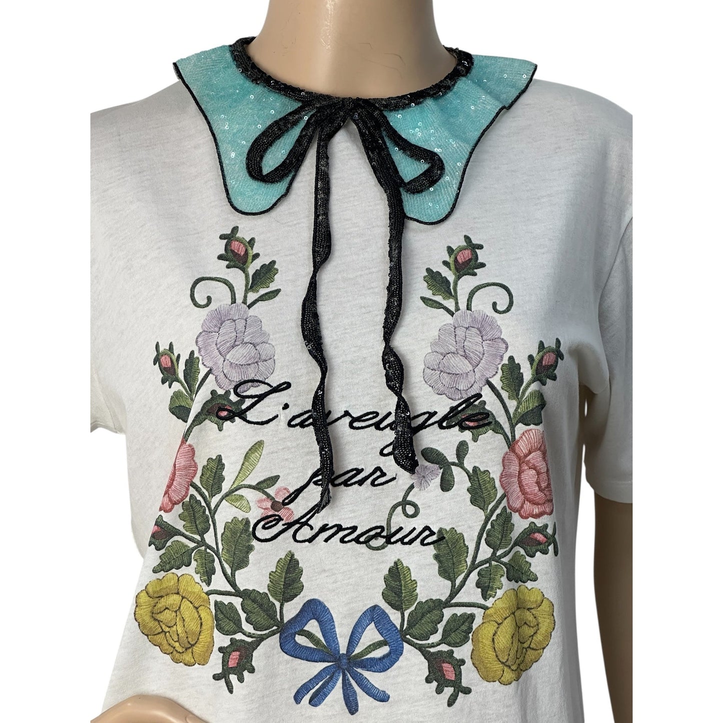 Gucci Embroidery Sequin Collar T-shirt Top Sz.M Pre-owned