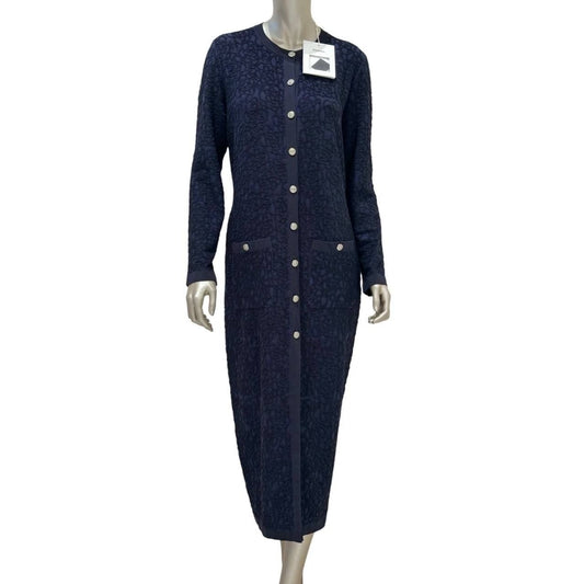 NWT Chanel Navy Wool Blend Cardigan Dress Sz.42 Pre-owned