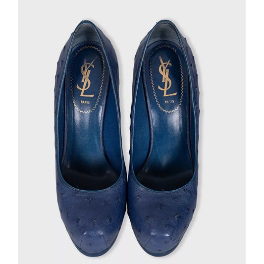 Saint Laurent Blue Leather Platform Stiletto Pumps 37.5 pre-owned