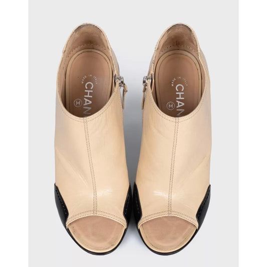 Chanel Beige Leather Open-Toe Ankle Booties - Size 40.5 pre-owned