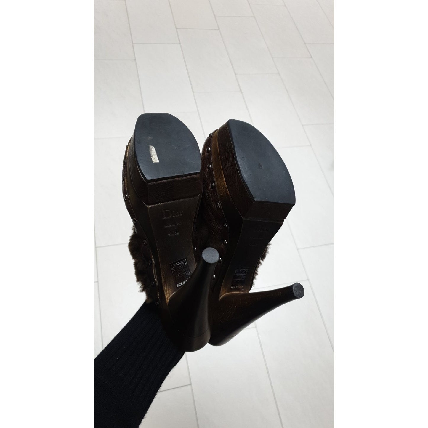 Christian Dior Vintage Quilted Leather Shearling Mules Sz.40.5 Pre-owned