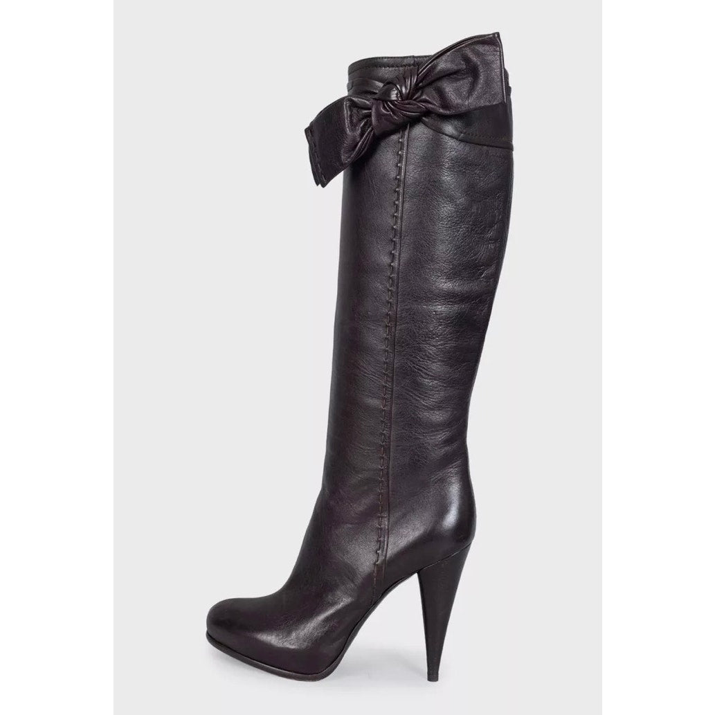 Christian Dior Burgundy Leather Bow Boots - EU 39.5 Pre-owned