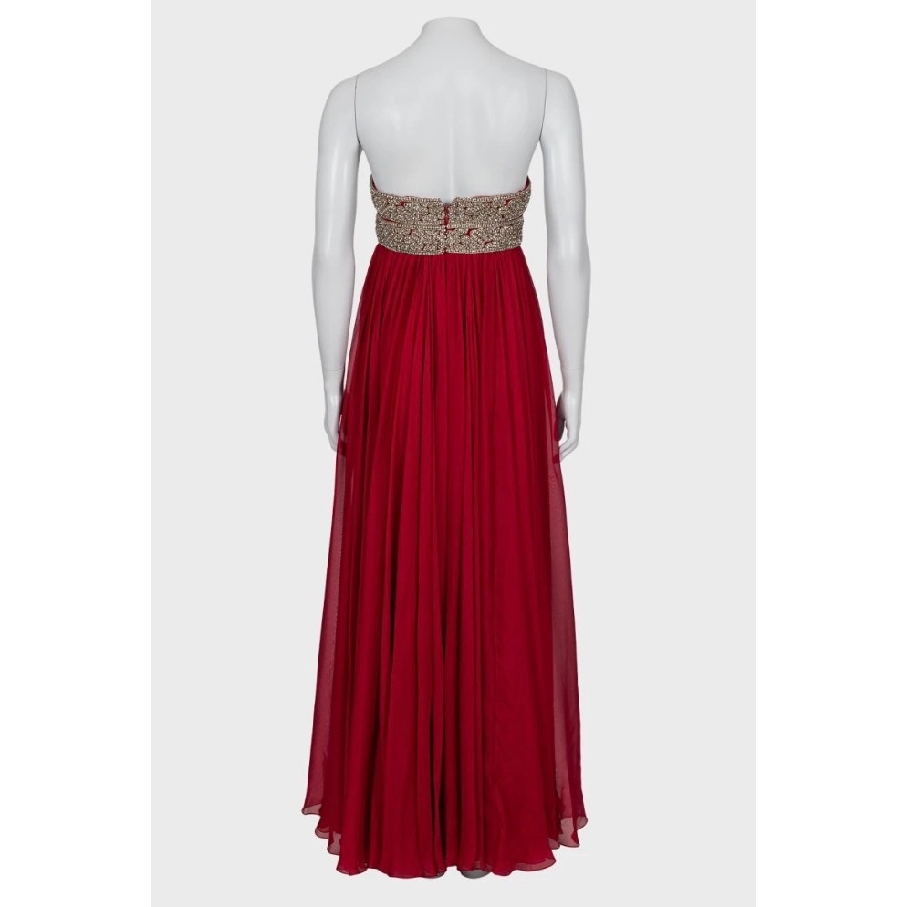 Marchesa Red Silk Crystal Embellished Maxi Dress Sz 6/M pre-owned