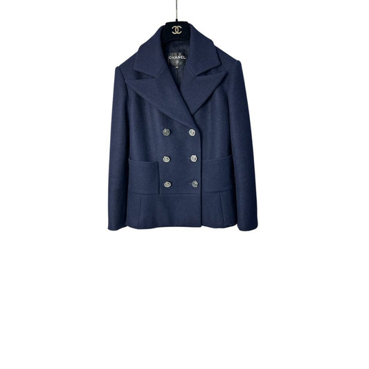 Chanel Navy Blue Wool Double-Breasted Peacoat  Sz.38