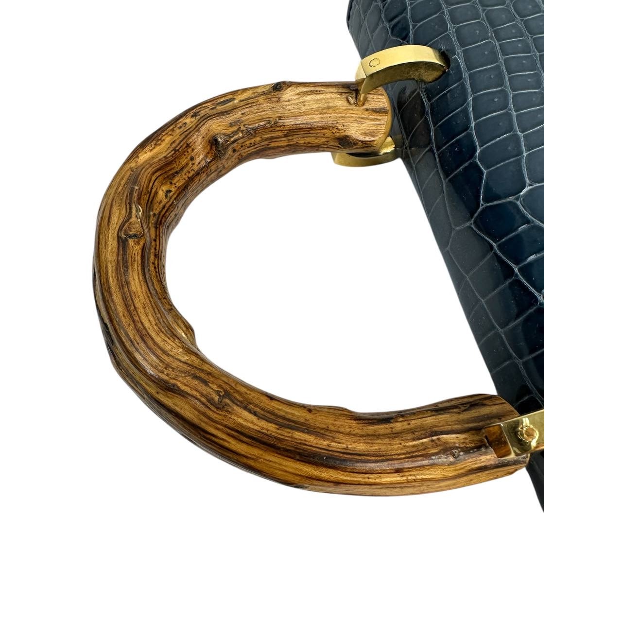 Mauro Volponi Blue Crocodile Leather Top-Handle Bag Pre-owned