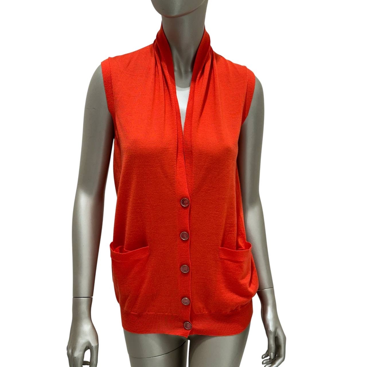 Hermès Lemaire Orange Wool Sleeveless Cardigan S/M pre-owned