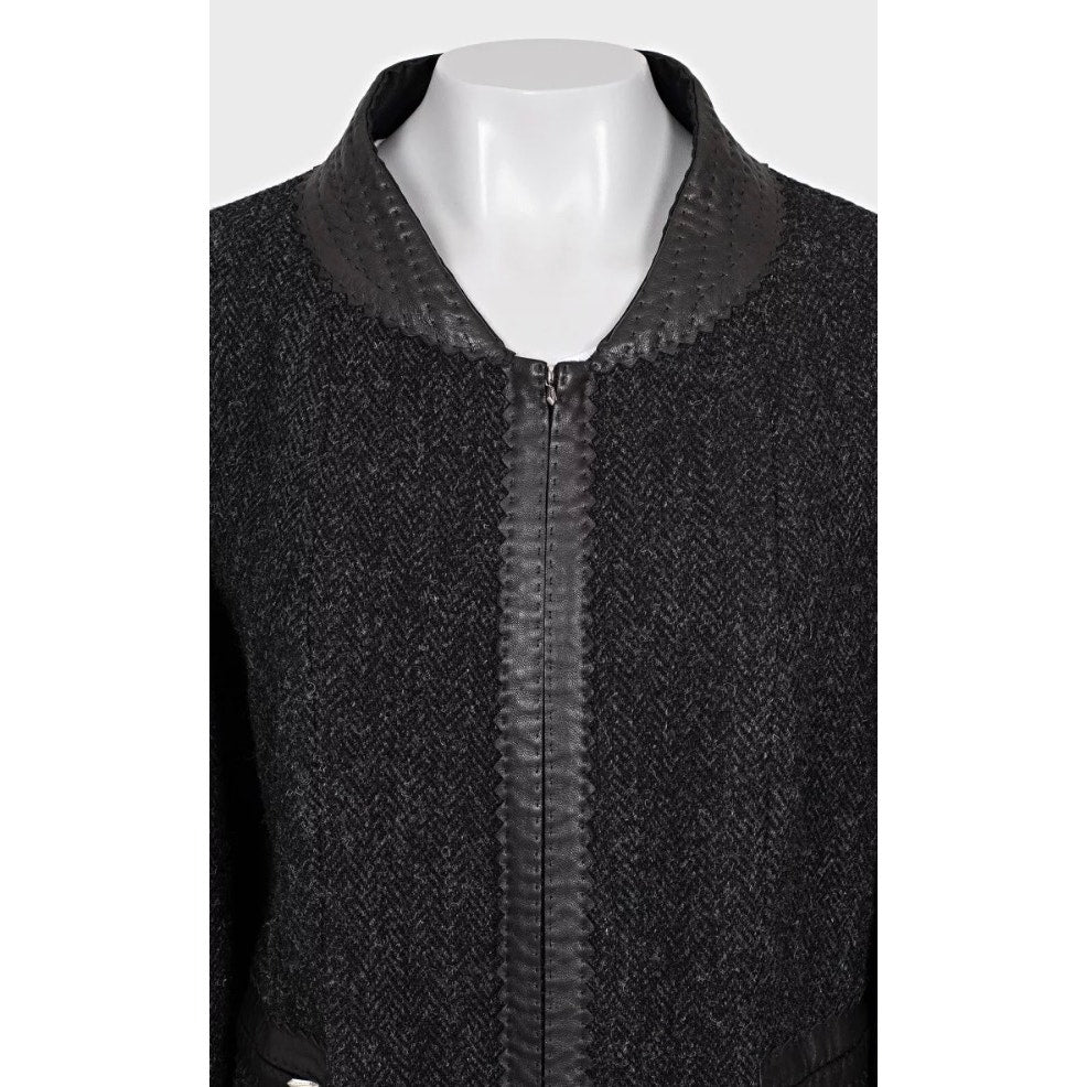 Chanel Black Straight Silver Hardware Coat Sz.XL Pre-owned