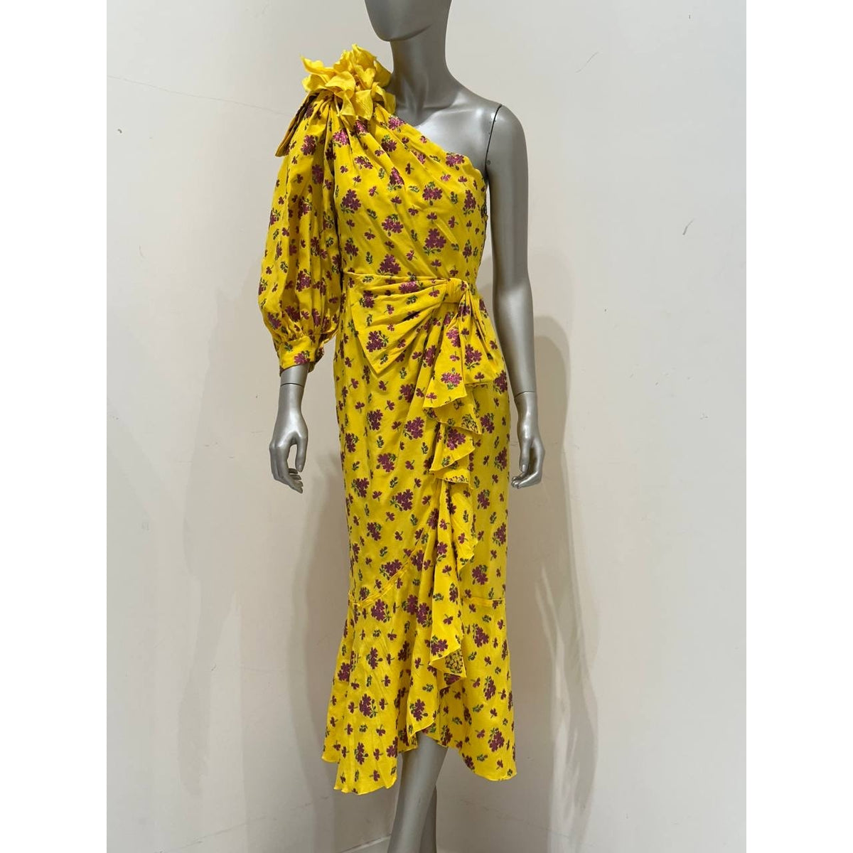 Gucci SS2008 Yellow Floral One-Shoulder Dress Sz.42 Pre-owned
