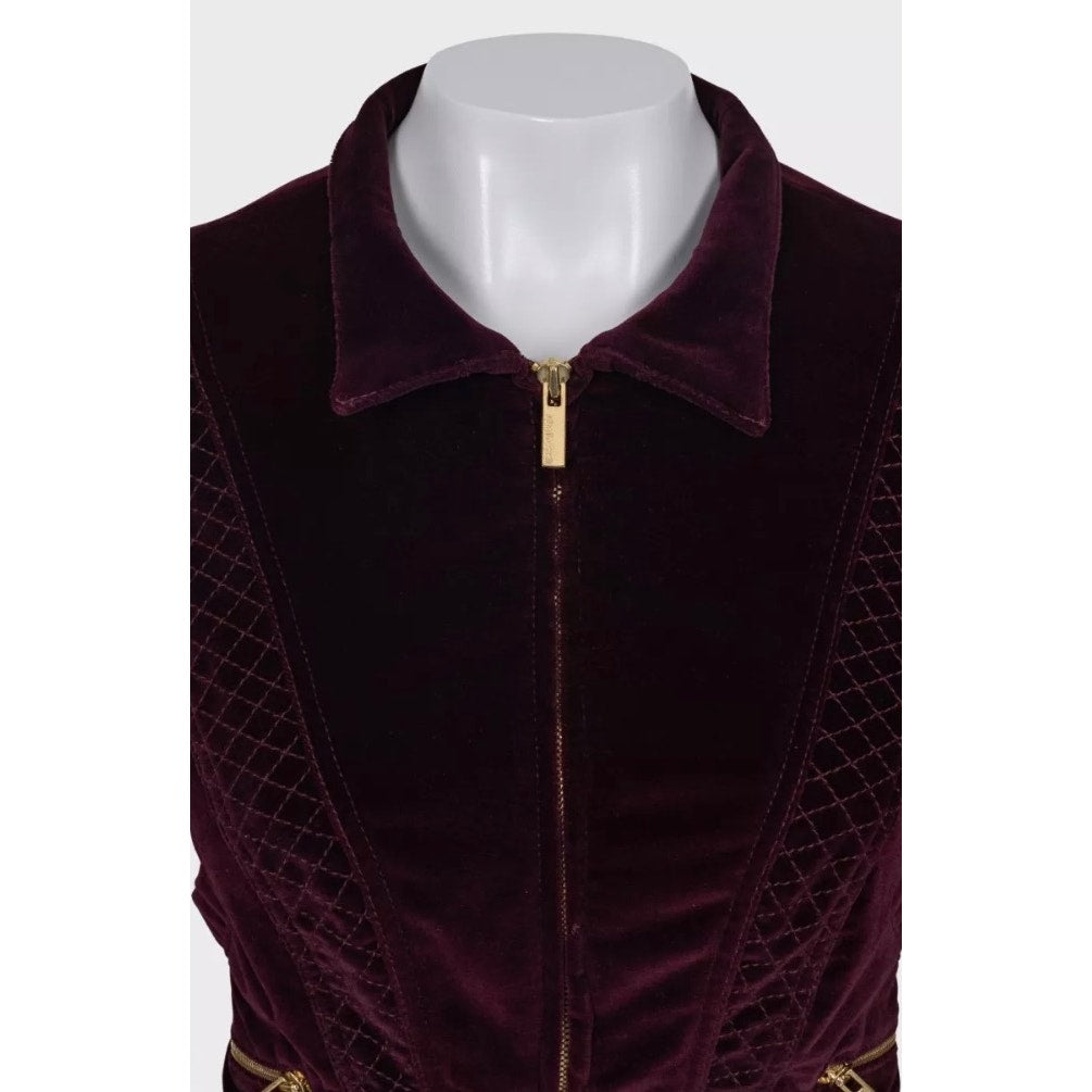 Roberto Cavalli Velvet Fitted Zip Jacket Purple - M Pre-owned