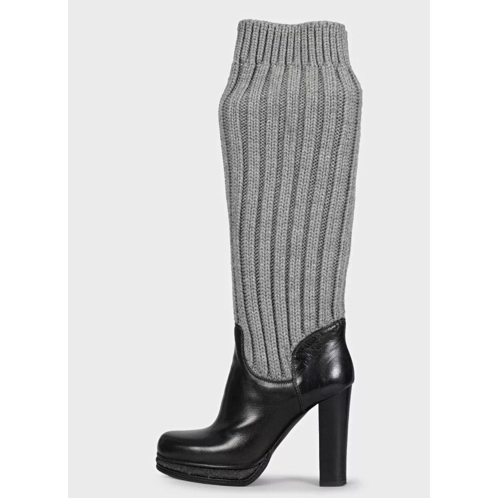 Dolce & Gabbana Black Leather Knitted Boots sz.37 pre-owned
