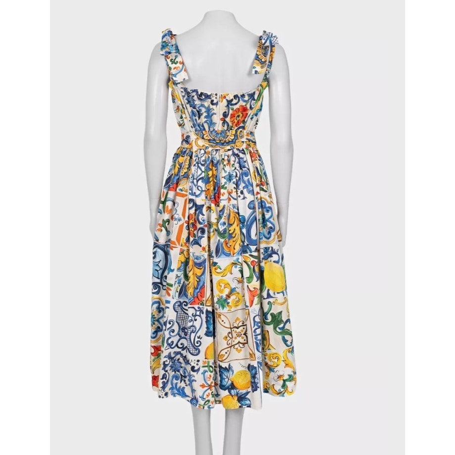 Dolce & Gabbana White Majolica Print Sundress Sz.42 Pre-owned