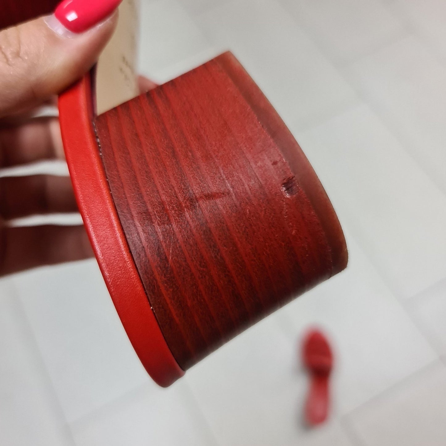 Hermes Red Leather Mona Block Heel Slide Sandals Sz.38 pre-owned