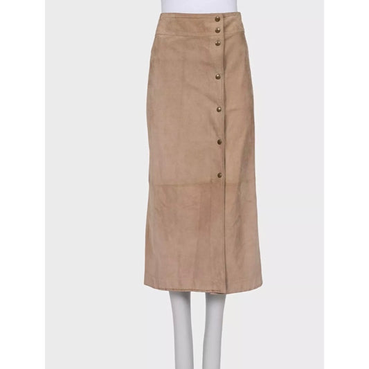 Celine Beige Suede Snap Button Midi Skirt - EU36/S Pre-owned