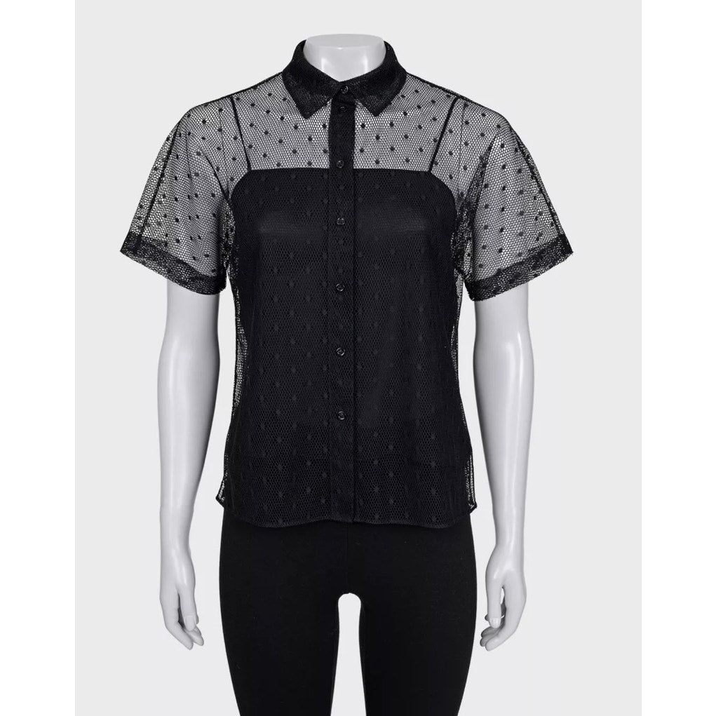 Christian Dior Black Silk Sheer Blouse - Size S Pre-owned