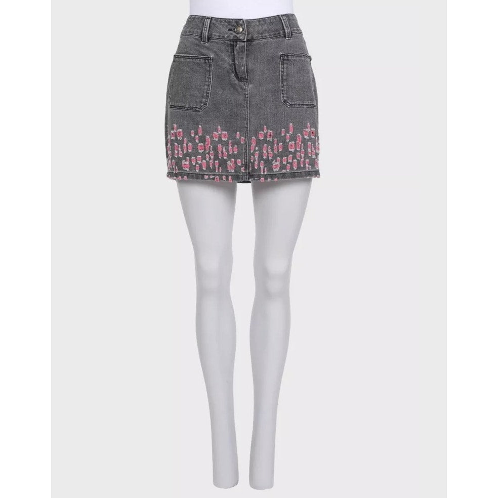 CHANEL Gray Distressed Denim Mini Skirt, FR 38 Pre-owned