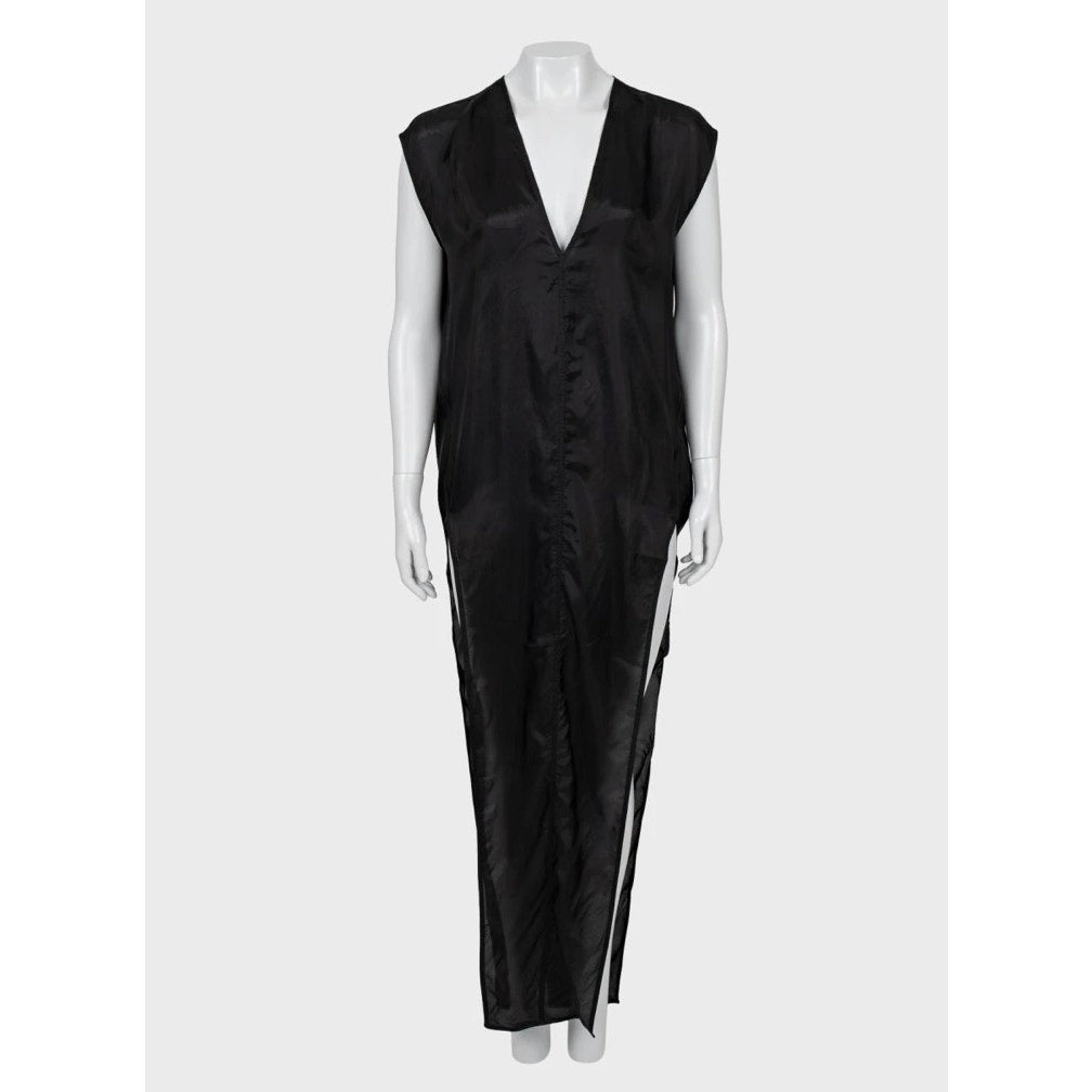 Rick Owens Black Sheer Cupro Loose Flowing Dress US4 S Pre-owned