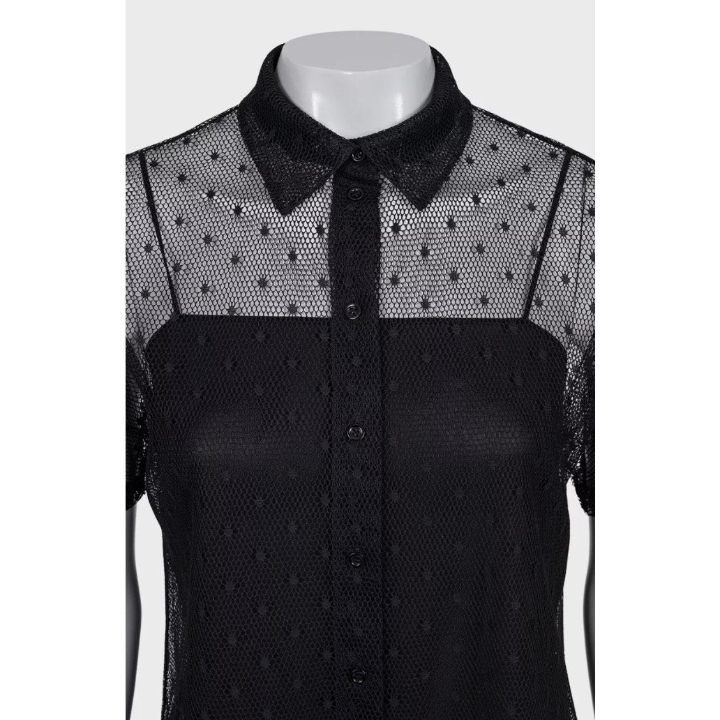 Christian Dior Black Silk Sheer Blouse - Size S Pre-owned