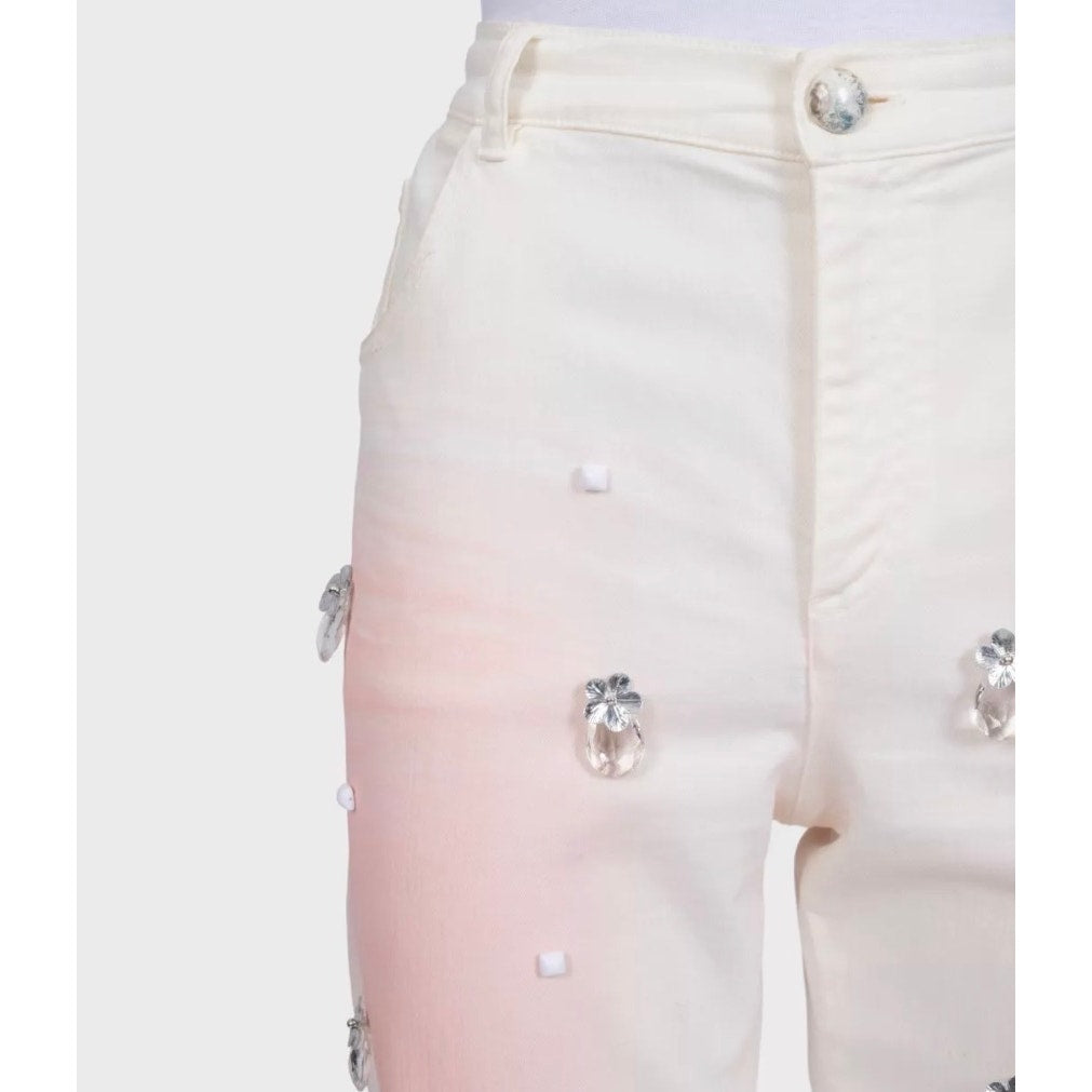 Chanel White Straight-Leg Jeans with Crystal Accents sz.42 Pre-owned