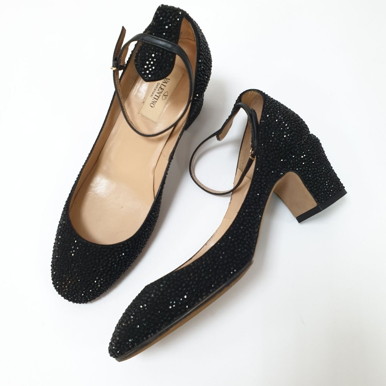 Valentino Garavani D’Orsay Black Suede Rhinstone Pumps Heels Sz.38.5 Pre owned