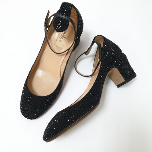 Valentino Garavani D’Orsay Black Suede Rhinstone Pumps Heels Sz.38.5 Pre owned