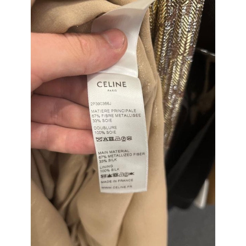 NWOT Celine Gold Metallic Silk Fitted Jumpsuit EU 40/L Pre-owned