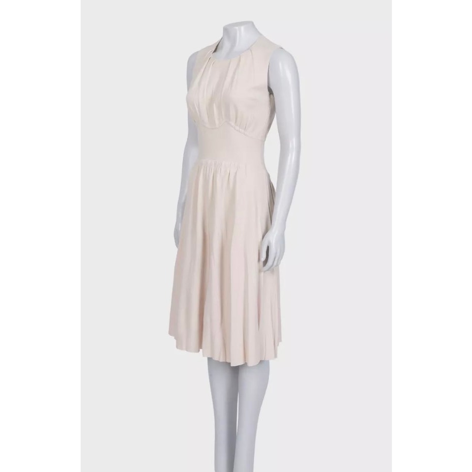 Prada Beige Fitted Wool Sleeveless Dress Size S pre-owned