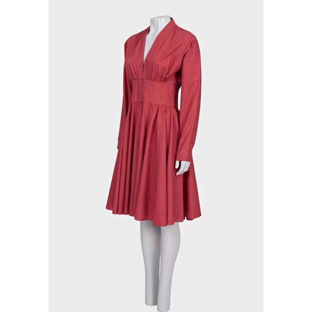 NWOT Alaïa Red Perforated Cotton Fitted Dress - EU 40 Pre-owned