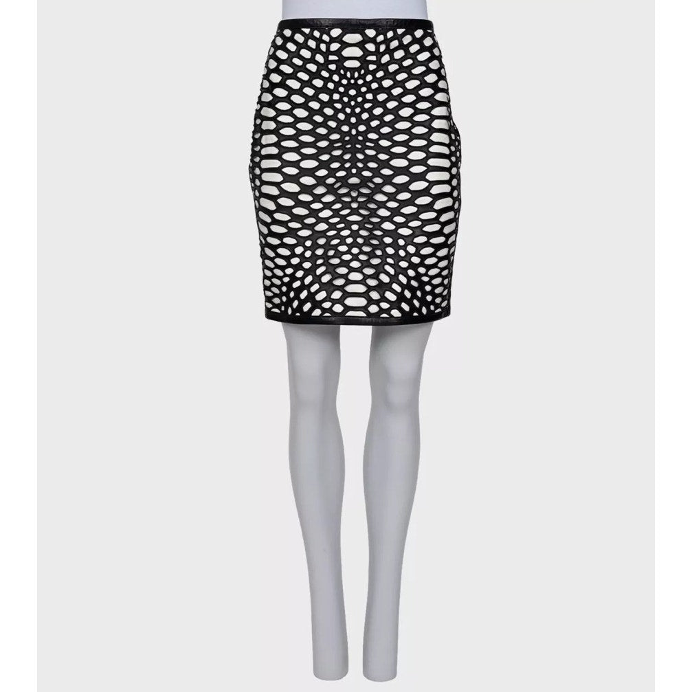 Tom Ford Black & White Perforated Leather Skirt - IT40/S Pre-owned
