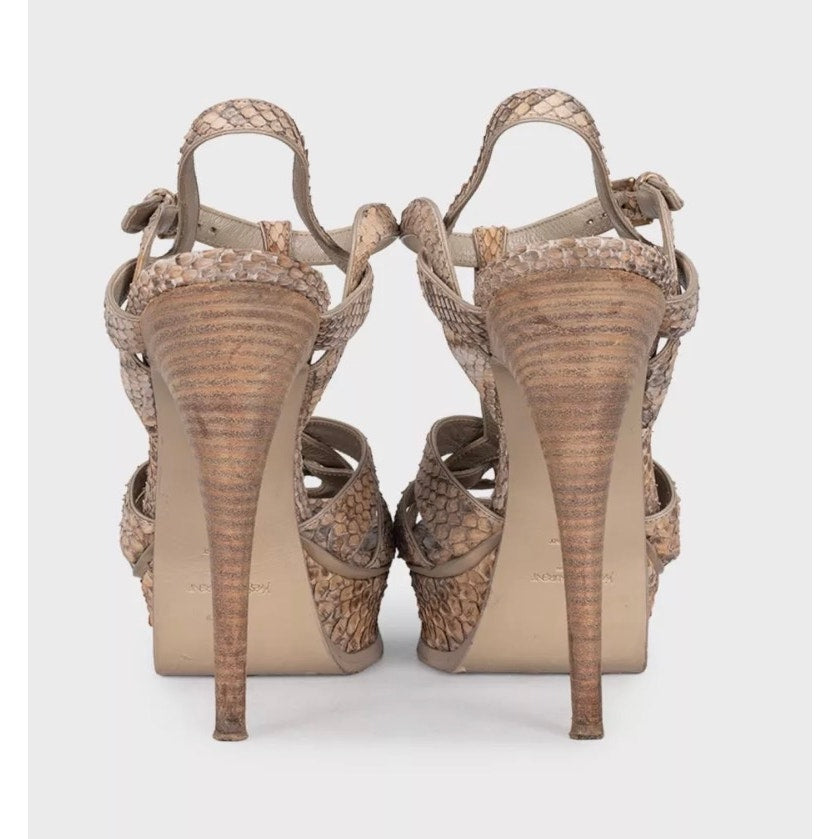 Saint Laurent Python Animal Print Block Heel Sandals 38.5 Pre-owned