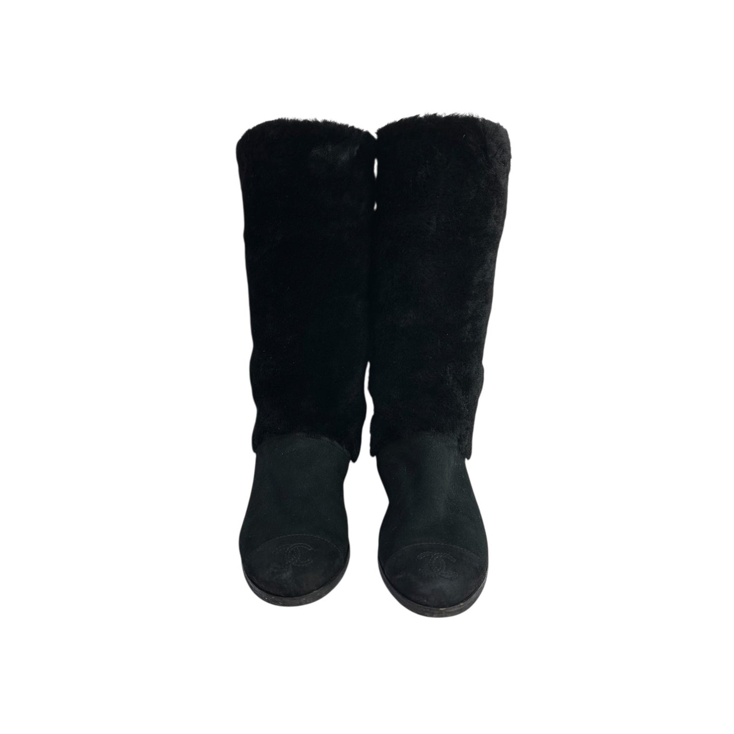 Chanel Winter Suede Fur Boots Sz.40.5 Pre-owned