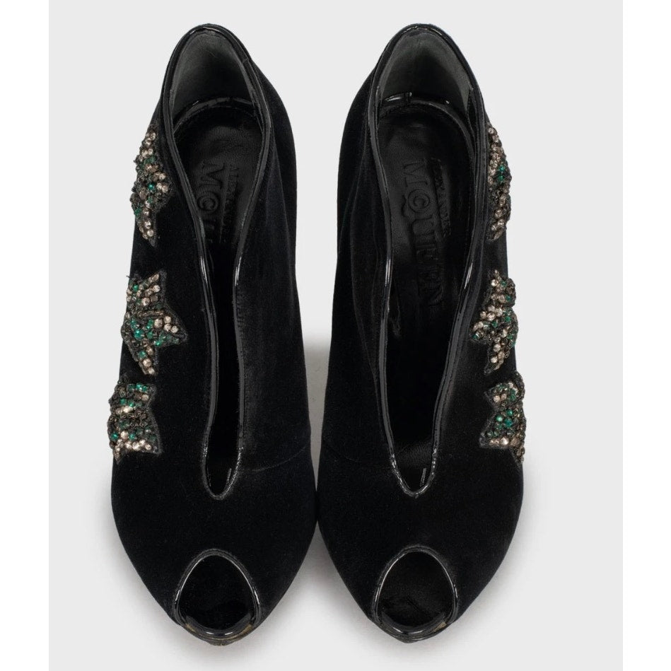 Alexander McQueen Black Suede Crystal Embellished Pumps sz.39 pre-owned