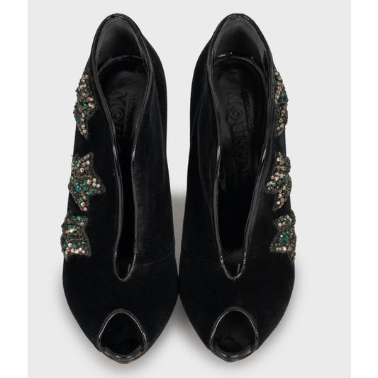Alexander McQueen Black Suede Crystal Embellished Pumps sz.39 pre-owned