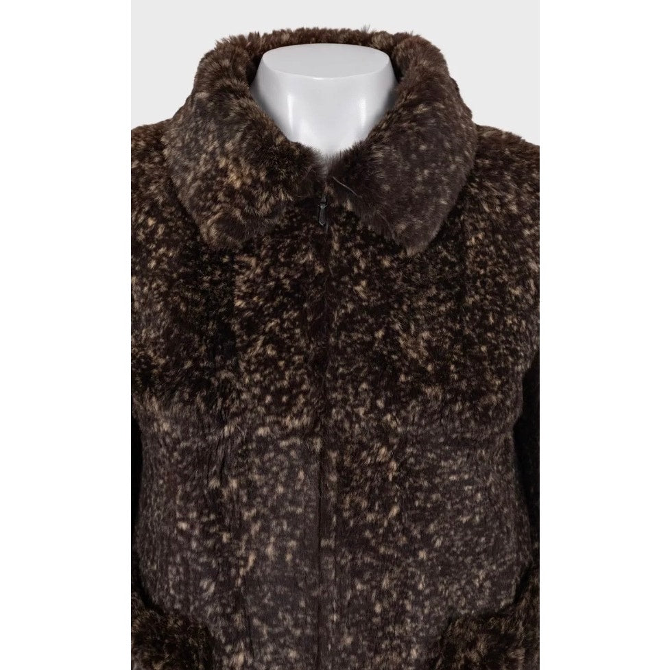 Chic Chanel Brown Rabbit Fur Cropped Jacket - Size 36/S pre-owned