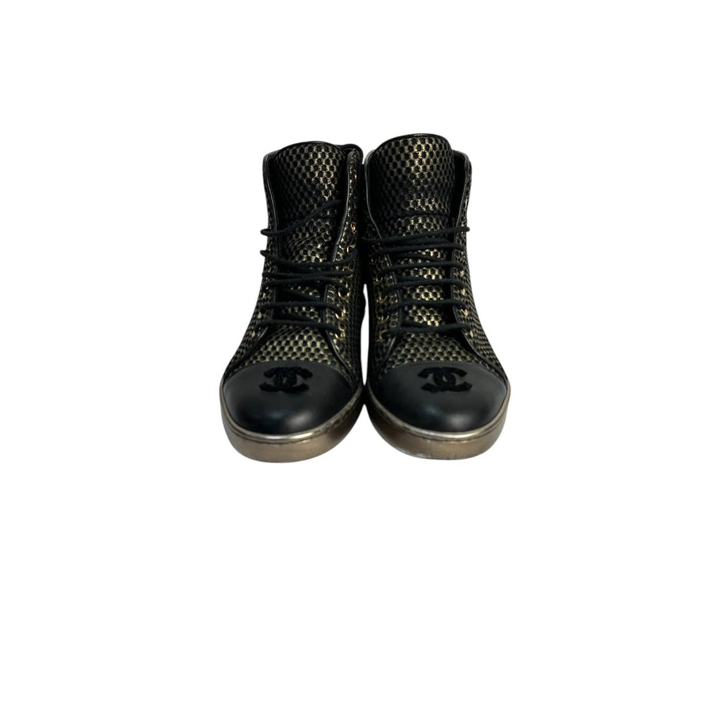 Chanel Lace -Up Glossy High-Top Sneakers  Sz.37,5