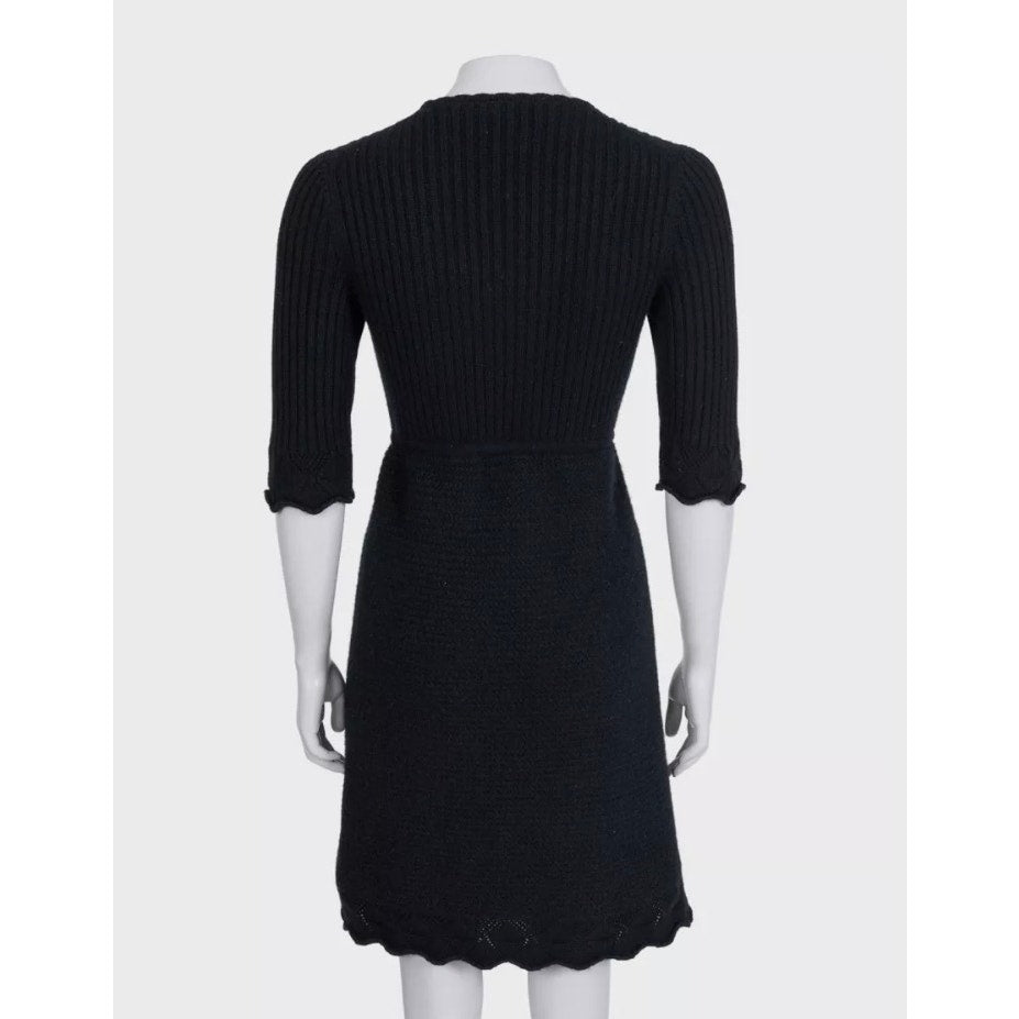 Chanel Black 100% Cashmere Belted Dress - FR 36 / S Pre-owned