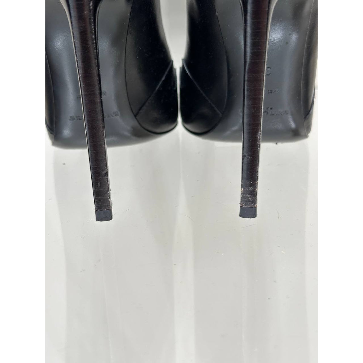 Saint Laurent Black Leather Peep-Toe Western Ankle Boots Sz.37 Pre-owned
