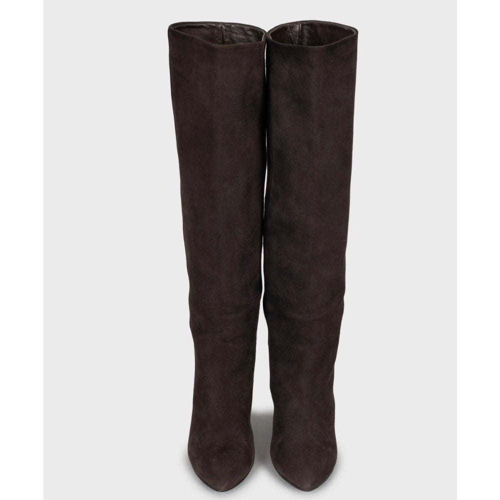Saint Laurent Brown Suede Wedge Knee-High Boots Sz.38 Pre-owned